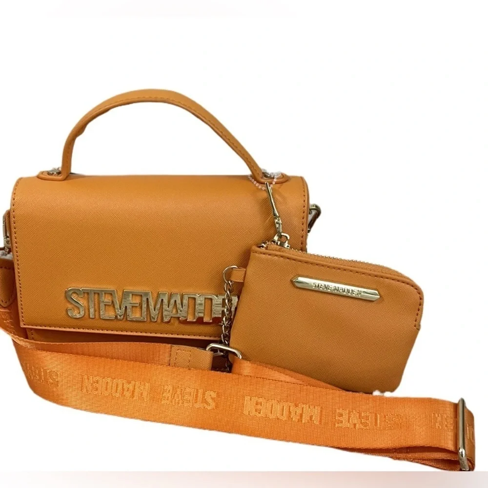 Steve Madden BHama Satchel Bag with Detachable Coin Purse and Webbed Logo Strap